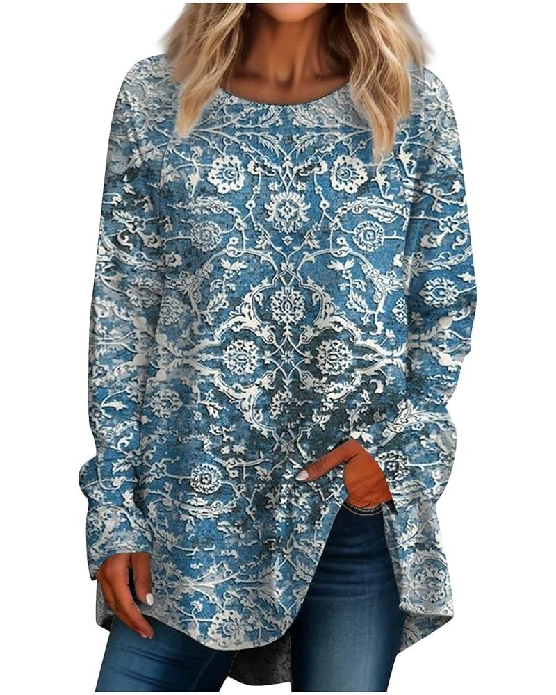 Winter Sweatshirt for Women 2023,Vintage Graphic Print Round Neck Long Sleeve Sweatshirt Tops Pullovers 02 Blue $9.32 Hoodies...