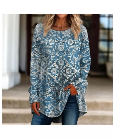 Winter Sweatshirt for Women 2023,Vintage Graphic Print Round Neck Long Sleeve Sweatshirt Tops Pullovers 02 Blue $9.32 Hoodies...