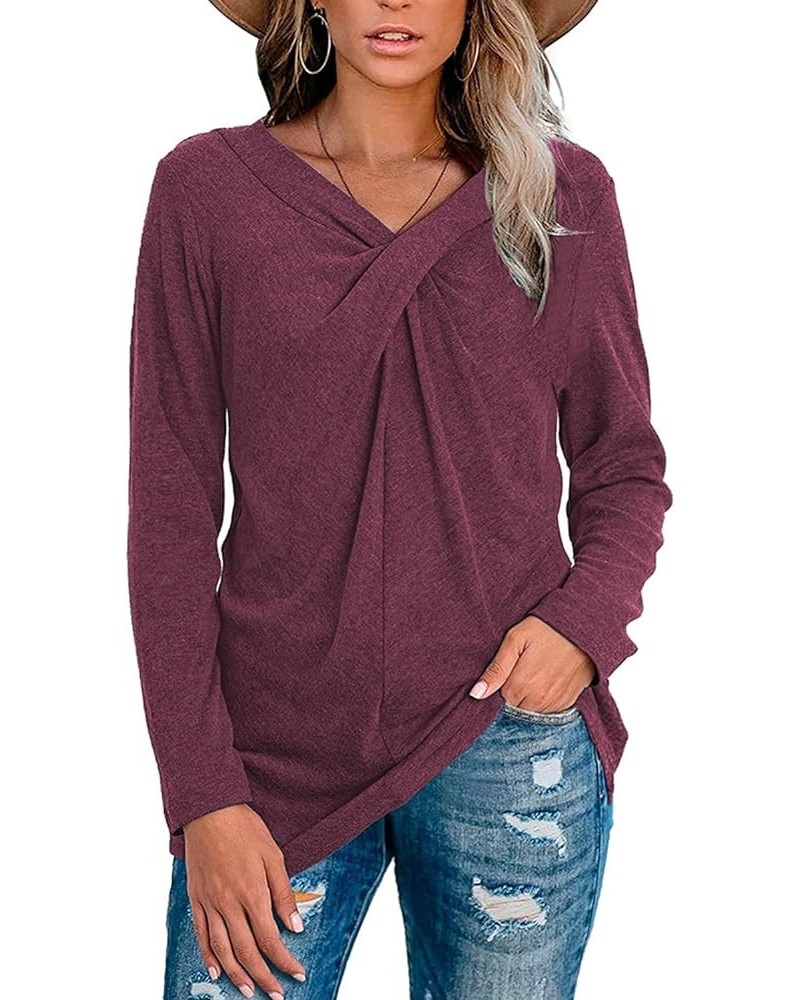 V Neck T Shirts for Women Mesh Short Sleeve Tshirts Casual Dressy Tops Vneck Plain Purplish Red $7.79 T-Shirts