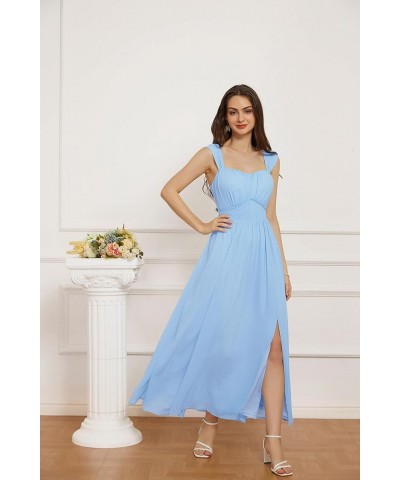 2024 Women's Summer Floral Print Flowy A Line Dresses Sleeveless Smocked Off Shoulder Maxi Dress Light Blue $30.59 Dresses