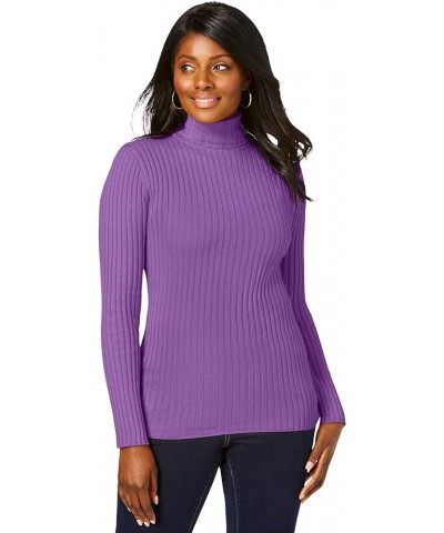 Women's Plus Size Ribbed Cotton Turtleneck Sweater Bright Violet $19.75 Sweaters