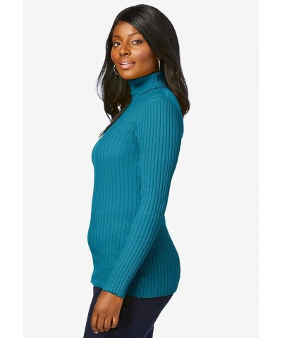 Women's Plus Size Ribbed Cotton Turtleneck Sweater Bright Violet $19.75 Sweaters