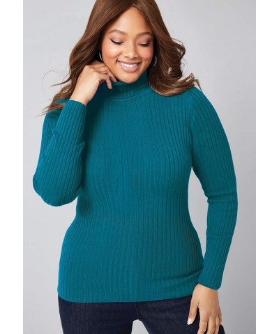 Women's Plus Size Ribbed Cotton Turtleneck Sweater Bright Violet $19.75 Sweaters