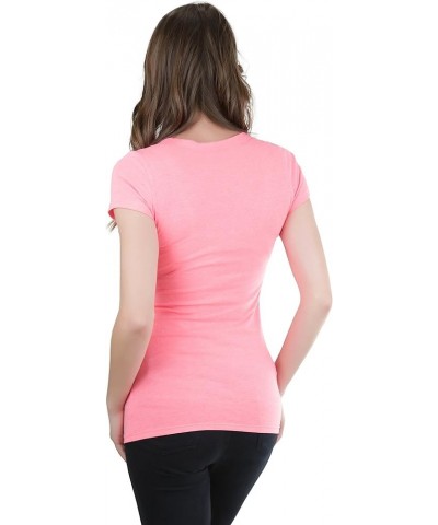 Women's Short Sleeve V-Neck Solid Print T-Shirt Neoncoral $10.23 T-Shirts