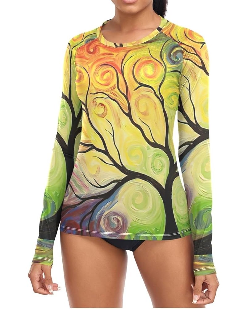 Rainbow Tree Women's Long Sleeves Rashguard Swim Shirt UPF 50+ Bathing Suits for Surfing Diving Outdoors XS 01 $12.53 Swimsuits