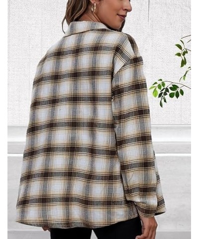 Plaid Flannel Shirts for Women Oversized Long Sleeve Button Down Buffalo Plaid Shirt Blouse Tops Gray Khaki $11.00 Blouses