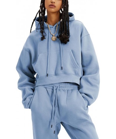 Women's Fleece 2 Piece Outfits Sweatsuits Pullover Hoodie Sweatshirt Jogger Pants Tracksuits Set Dustyblue $23.38 Activewear