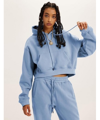 Women's Fleece 2 Piece Outfits Sweatsuits Pullover Hoodie Sweatshirt Jogger Pants Tracksuits Set Dustyblue $23.38 Activewear