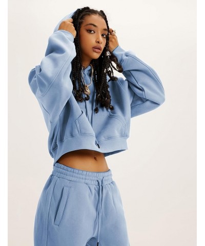 Women's Fleece 2 Piece Outfits Sweatsuits Pullover Hoodie Sweatshirt Jogger Pants Tracksuits Set Dustyblue $23.38 Activewear