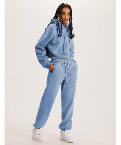 Women's Fleece 2 Piece Outfits Sweatsuits Pullover Hoodie Sweatshirt Jogger Pants Tracksuits Set Dustyblue $23.38 Activewear