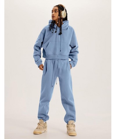 Women's Fleece 2 Piece Outfits Sweatsuits Pullover Hoodie Sweatshirt Jogger Pants Tracksuits Set Dustyblue $23.38 Activewear