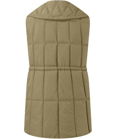 Womens Sleeveless Long Quilted Vest Hooded Button Down Puff Vest Cotton Padded Jacket Winter Outerwear Falls Creek Vest1-khak...