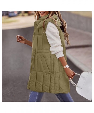 Womens Sleeveless Long Quilted Vest Hooded Button Down Puff Vest Cotton Padded Jacket Winter Outerwear Falls Creek Vest1-khak...