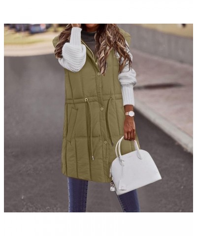 Womens Sleeveless Long Quilted Vest Hooded Button Down Puff Vest Cotton Padded Jacket Winter Outerwear Falls Creek Vest1-khak...