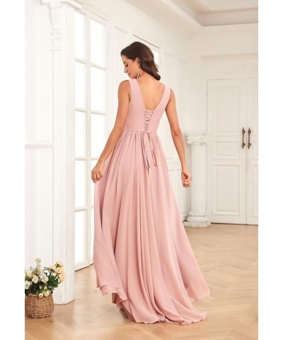 Bridesmaid Dresses High Low V Neck Chiffon Long Formal Dresses with Pockets Evening Gown Ruched for Wedding Burgundy $28.59 D...