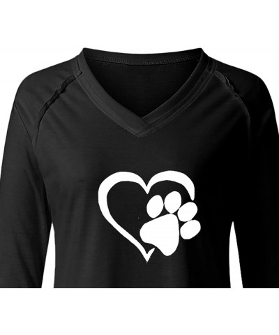 Women Long Sleeve Tops Sweatshirt Basic V Neck Heart Cat Paw Print Tunic Comfy T Shirts Pullover Loose Casual Blouse Black $3...