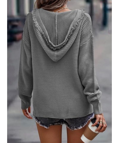 Sweaters for Women V Neck Long Sleeve Hooded Sweater Ribbed Knit Pullover Tops Gray $19.88 Sweaters