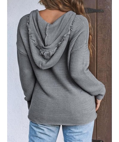 Sweaters for Women V Neck Long Sleeve Hooded Sweater Ribbed Knit Pullover Tops Gray $19.88 Sweaters