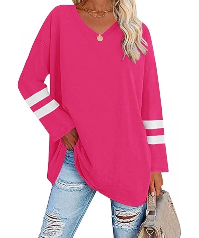 Womens Long Sleeve Tops, Oversized Striped Print Solid T-Shirts V Neck Workout Fashion Drop Shoulder Causal Loose Fit Blouse ...