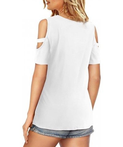 Womens Cold Shoulder Top Basic T Shirts 3/4 Sleeve Casual Blouse Tshirts A: White $14.56 Blouses