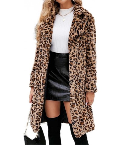 Women's Faux Fur Jackets Leopard Printed Furry Cardigan Coats Mid-Length Long Sleeve Outerwear Winter Warm Coat Brown $12.60 ...