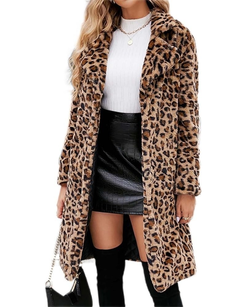 Women's Faux Fur Jackets Leopard Printed Furry Cardigan Coats Mid-Length Long Sleeve Outerwear Winter Warm Coat Brown $12.60 ...