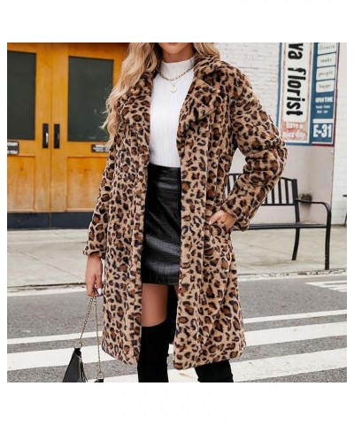 Women's Faux Fur Jackets Leopard Printed Furry Cardigan Coats Mid-Length Long Sleeve Outerwear Winter Warm Coat Brown $12.60 ...