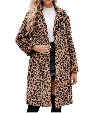 Women's Faux Fur Jackets Leopard Printed Furry Cardigan Coats Mid-Length Long Sleeve Outerwear Winter Warm Coat Brown $12.60 ...