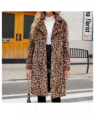 Women's Faux Fur Jackets Leopard Printed Furry Cardigan Coats Mid-Length Long Sleeve Outerwear Winter Warm Coat Brown $12.60 ...