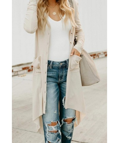 Women’s Open Front Cardigan Button Down High Low Hem Knitted Cardigan Outwear with Pockets Apricot $14.19 Sweaters