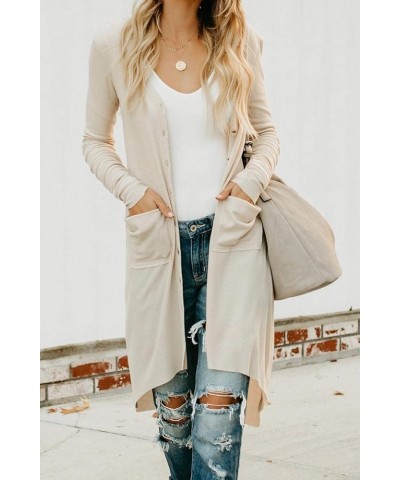 Women’s Open Front Cardigan Button Down High Low Hem Knitted Cardigan Outwear with Pockets Apricot $14.19 Sweaters