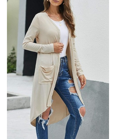 Women’s Open Front Cardigan Button Down High Low Hem Knitted Cardigan Outwear with Pockets Apricot $14.19 Sweaters