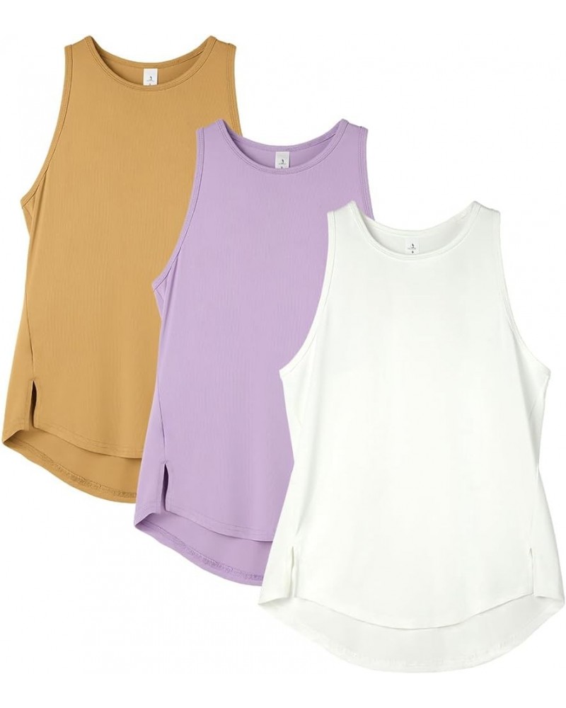 Women's Racerback High Neck Athletic Tank Tops for Workout Yoga Running (Pack of 3) Off White/Camel/Lilac $12.00 Activewear