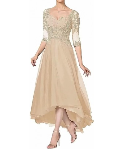 Mother of The Bride Dress for Wedding Lace Appliques 3/4 Sleeve Tea Length Chiffon Evening Prom Gown for Women Champagne $34....