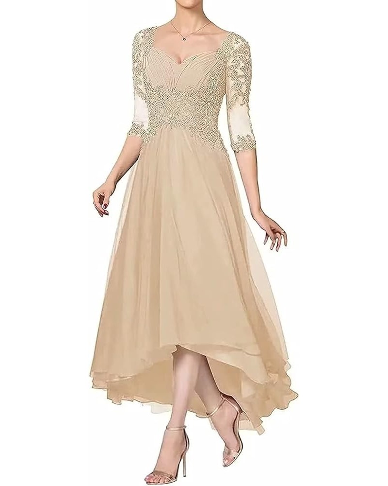 Mother of The Bride Dress for Wedding Lace Appliques 3/4 Sleeve Tea Length Chiffon Evening Prom Gown for Women Champagne $34....