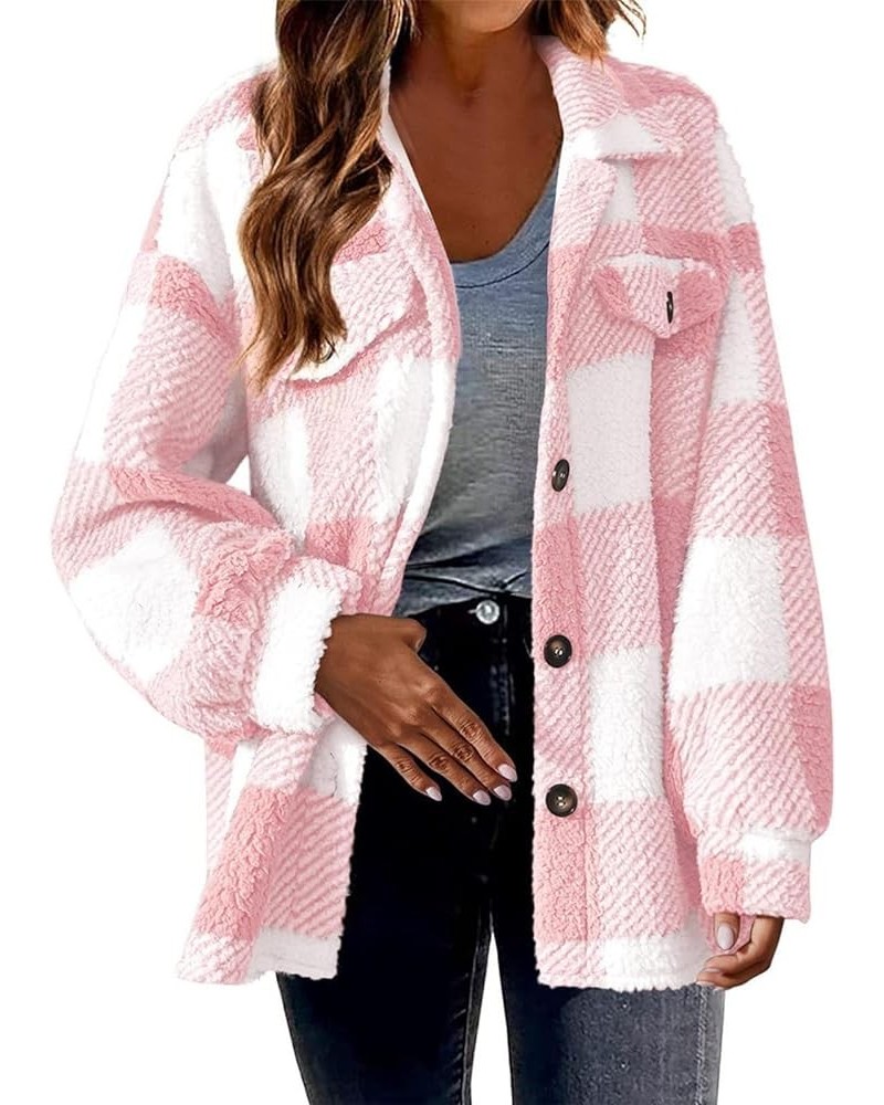 Plaid Cardigan for Womens Fuzzy Sherpa Fleece Jacket Buttons Open Front Hooded Coat Oversized Pockets Sherpa Outerwear Plaid ...