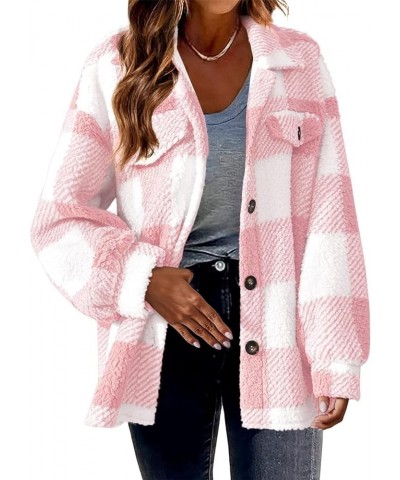 Plaid Cardigan for Womens Fuzzy Sherpa Fleece Jacket Buttons Open Front Hooded Coat Oversized Pockets Sherpa Outerwear Plaid ...