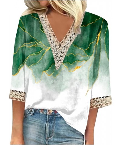 Womens Summer Tops 2023 3/4 Sleeve Sexy V Neck Floral Print Blouse Casual Loose Tunic Shirts Vintage Graphic Tee 06-green $11...