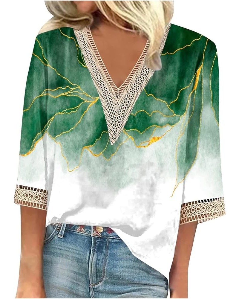 Womens Summer Tops 2023 3/4 Sleeve Sexy V Neck Floral Print Blouse Casual Loose Tunic Shirts Vintage Graphic Tee 06-green $11...