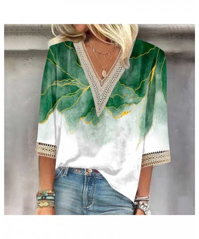 Womens Summer Tops 2023 3/4 Sleeve Sexy V Neck Floral Print Blouse Casual Loose Tunic Shirts Vintage Graphic Tee 06-green $11...