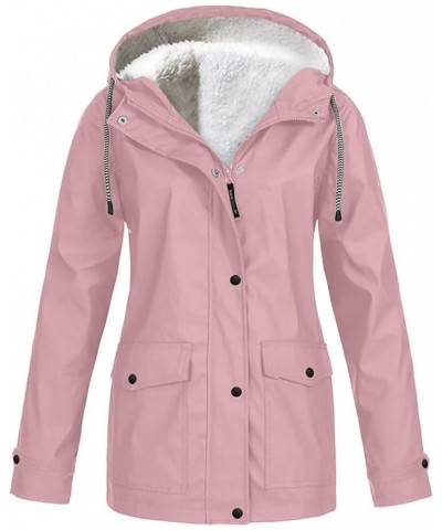 Plus Size Fleece Lined Rain Coats For Women With Hood Lightweight Hooded Rain Jacket Windbreaker Outdoor Trench Coat P01-pink...