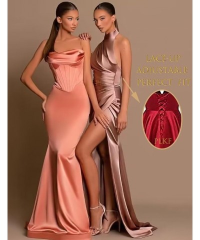 Halter Bridesmaid Dresses Long with Slit Satin Prom Dress Pleated Mermaid Evening Formal Ball Gown Fuchsia $24.48 Dresses