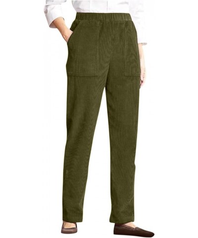 Corduroy Pants for Women Fall Elastic High Waist Straight Wide Leg Pants Winter Work Pants with Pockets A07-green $9.98 Pants