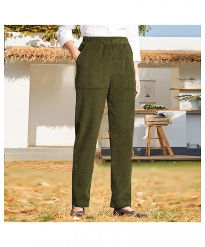 Corduroy Pants for Women Fall Elastic High Waist Straight Wide Leg Pants Winter Work Pants with Pockets A07-green $9.98 Pants