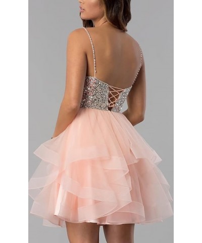 Women's Spaghetti Straps Tulle Homecoming Dresses Short with Sequins Cocktail Party Dresses Light Yellow $41.60 Dresses