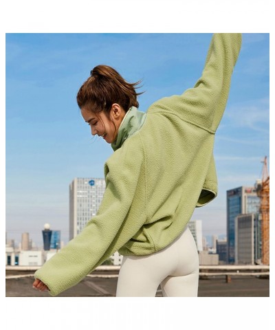 Women’s Fuzzy Sherpa Fleece Jacket Short Stand Collar Buttoned Outerwear with Pockets Lightgreen $30.34 Jackets