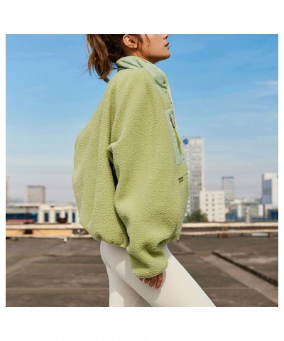 Women’s Fuzzy Sherpa Fleece Jacket Short Stand Collar Buttoned Outerwear with Pockets Lightgreen $30.34 Jackets