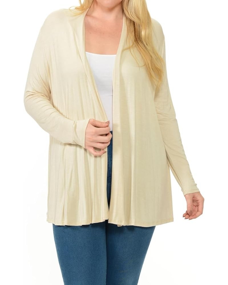 Women's Long Sleeve Jersey Plus Size Cardigan Cream $13.20 Sweaters