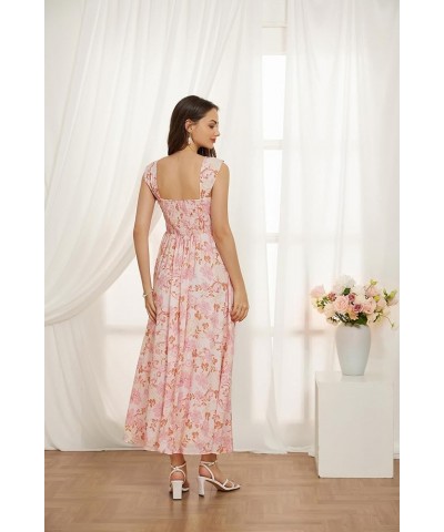 2024 Women's Summer Floral Print Flowy A Line Dresses Sleeveless Smocked Off Shoulder Maxi Dress Pink Floral $30.59 Dresses