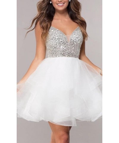 Women's Spaghetti Straps Tulle Homecoming Dresses Short with Sequins Cocktail Party Dresses Light Yellow $41.60 Dresses